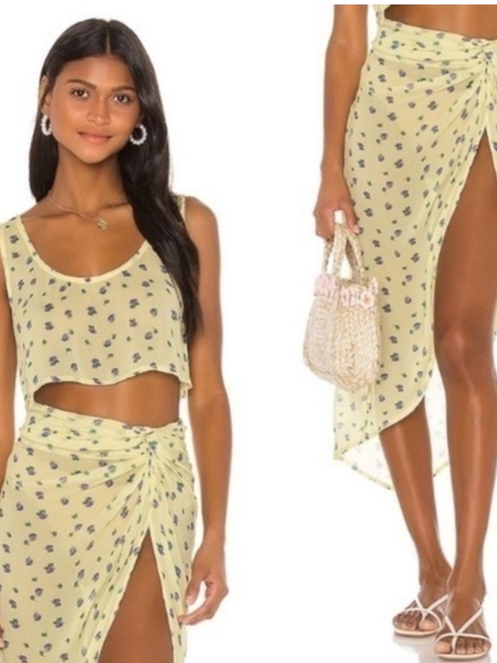 ✅ LPA Set Tillie Crop Top Rocky Skirt in Sunny Yellow Floral